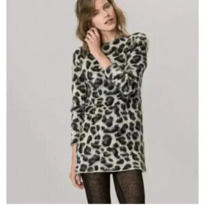 Maje Sweater Dress Sz 2 Animal Print Leopard Print Grey and Black Tunic